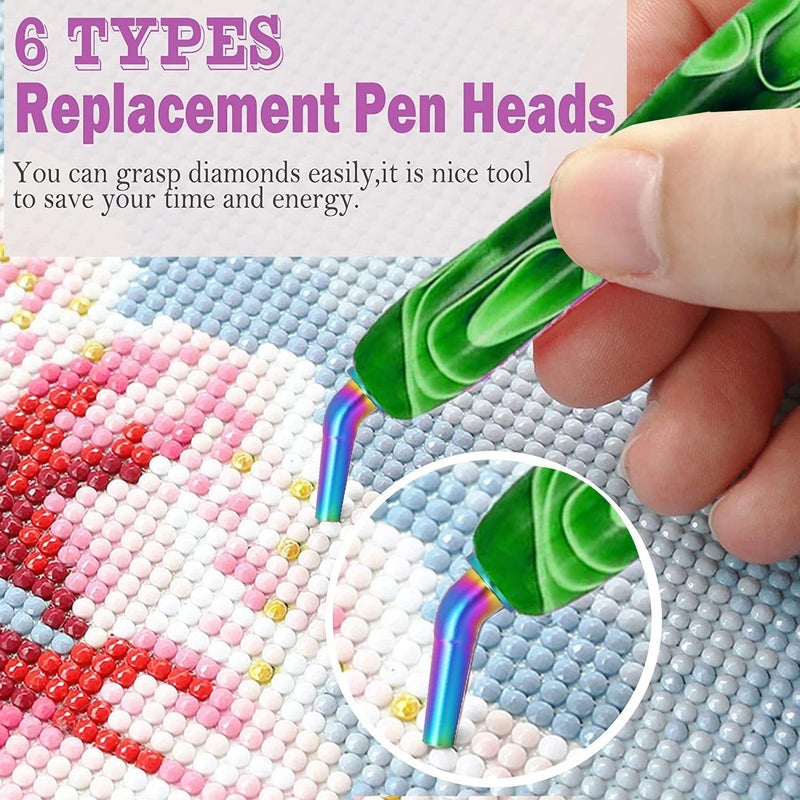 Heyseri 14PCS Diamond Painting Pen Ergonomic Diamond Art Pen with Exquisite Stainless Steel Metal Tips, Comfort Grip and Faster Drilling(Green) - Image 4